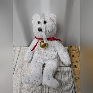 Ty Decade White Sparkly Teddy Bear from Jingle Beanies Collection
